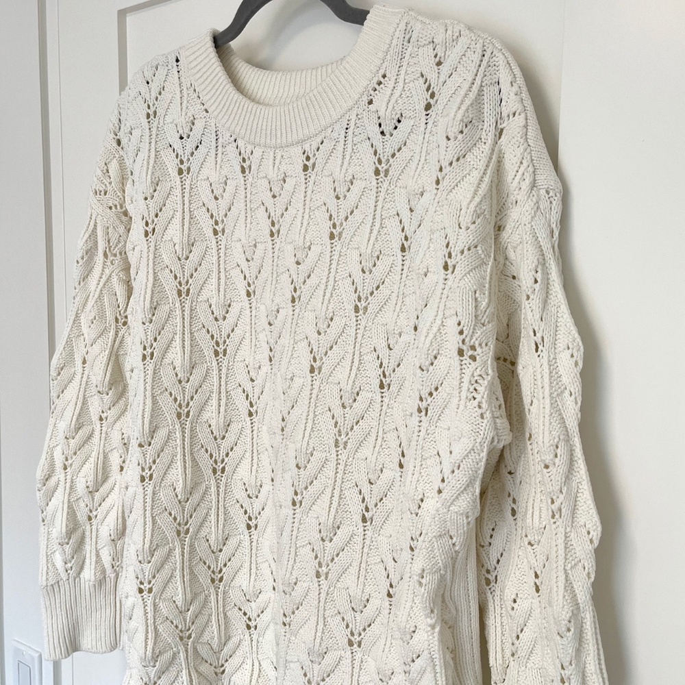 Penningtons Cable Knit Open Weave Sweater in Cream Size 1X - Picture 2 of 7